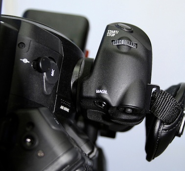 Intelligent handgrip on Canon C100 and C300.