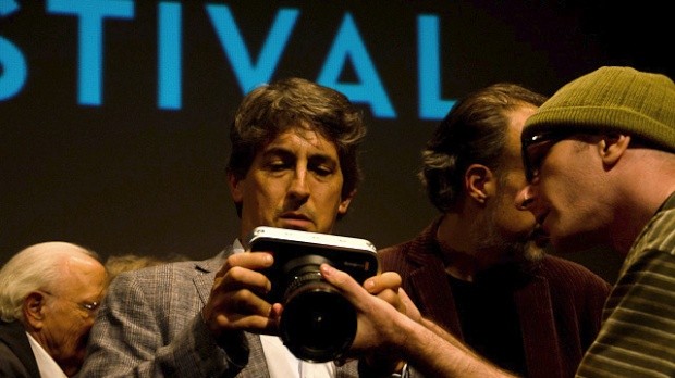 Alexander Payne, Jamie Stuart and the Blackmagic Cinema Camera. (Photo: Matthew Schuchman.)